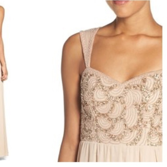 Adrianna Papell Rose champagne Beaded‎ Bodice Dress sz 4 wedding chiffon prom - Picture 10 of 16